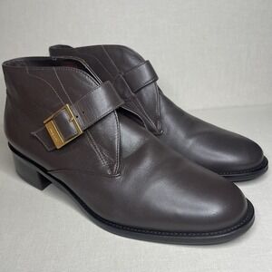 Etienne Aigner Brown Leather Ankle Boots‎ Monk Strap Buckle Women's 8.5